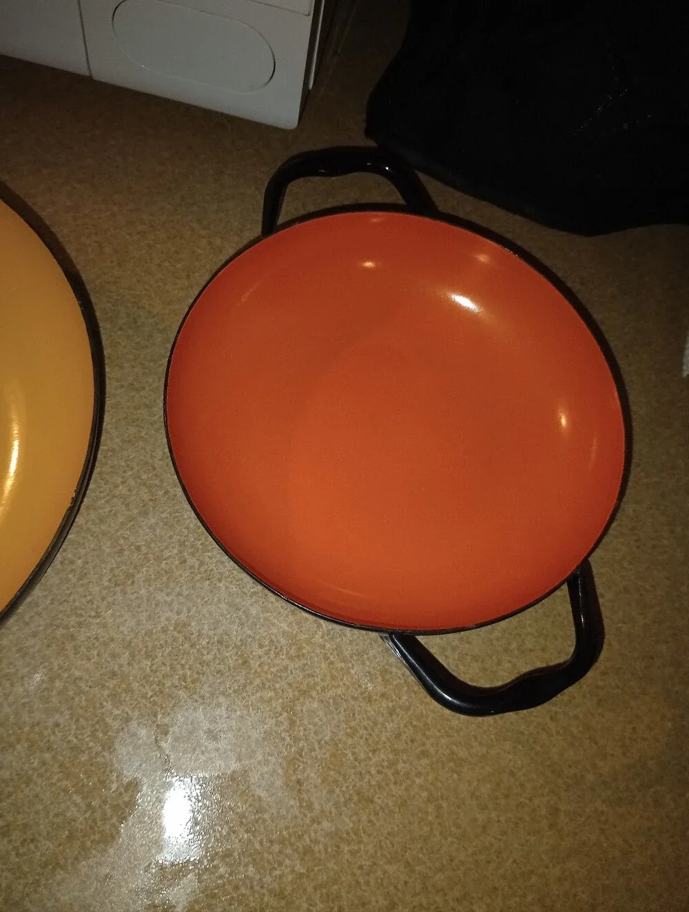 Vintage Orange & Yellow Huta Silesia Enamel Nesting Saute Pans